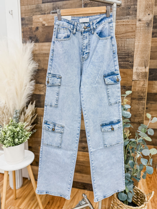 Hazel High Rise Cargo Baggy Jeans