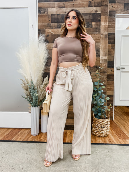 Maria Pleated Front Tie Stretch Pants