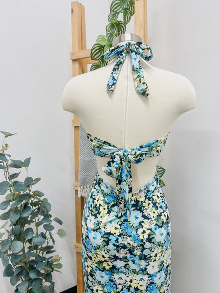 Raquel Floral Halter Keyhole Dress