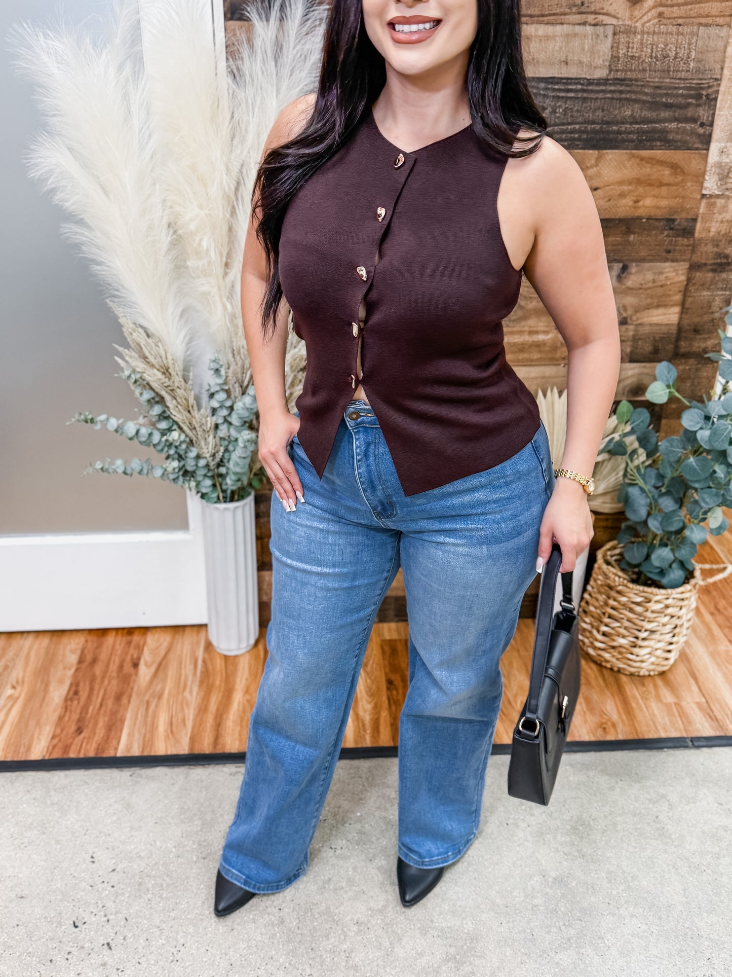 Mariah Knit Gold Button Top