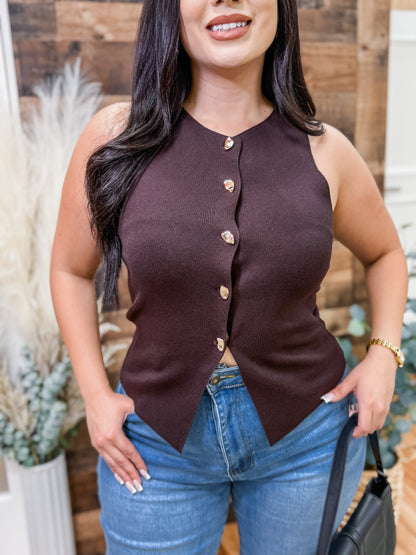 Mariah Knit Gold Button Top