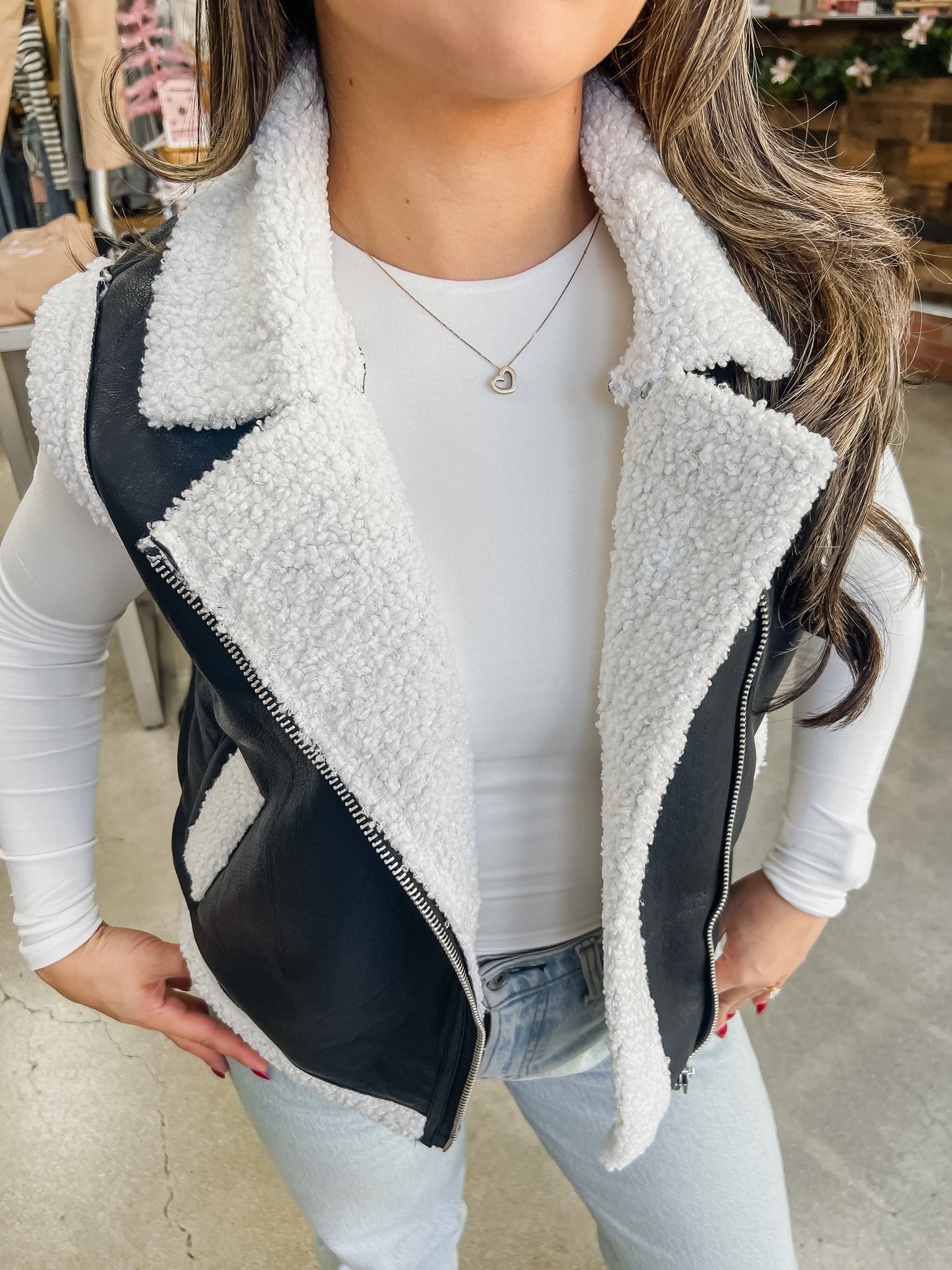 Whitney Sherpa Leather Vest