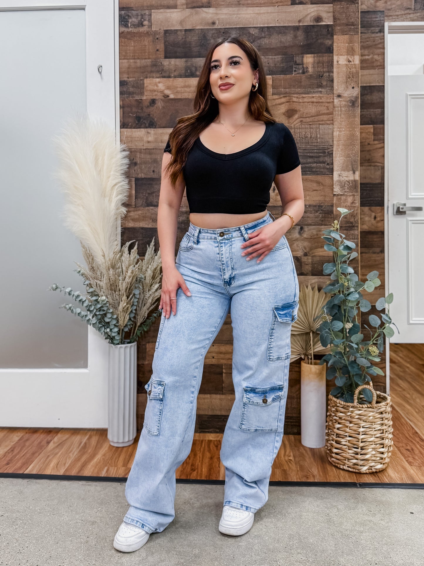 Hazel High Rise Cargo Baggy Jeans