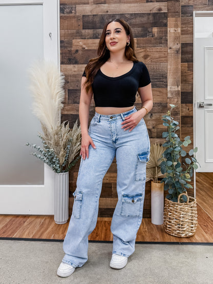 Hazel High Rise Cargo Baggy Jeans
