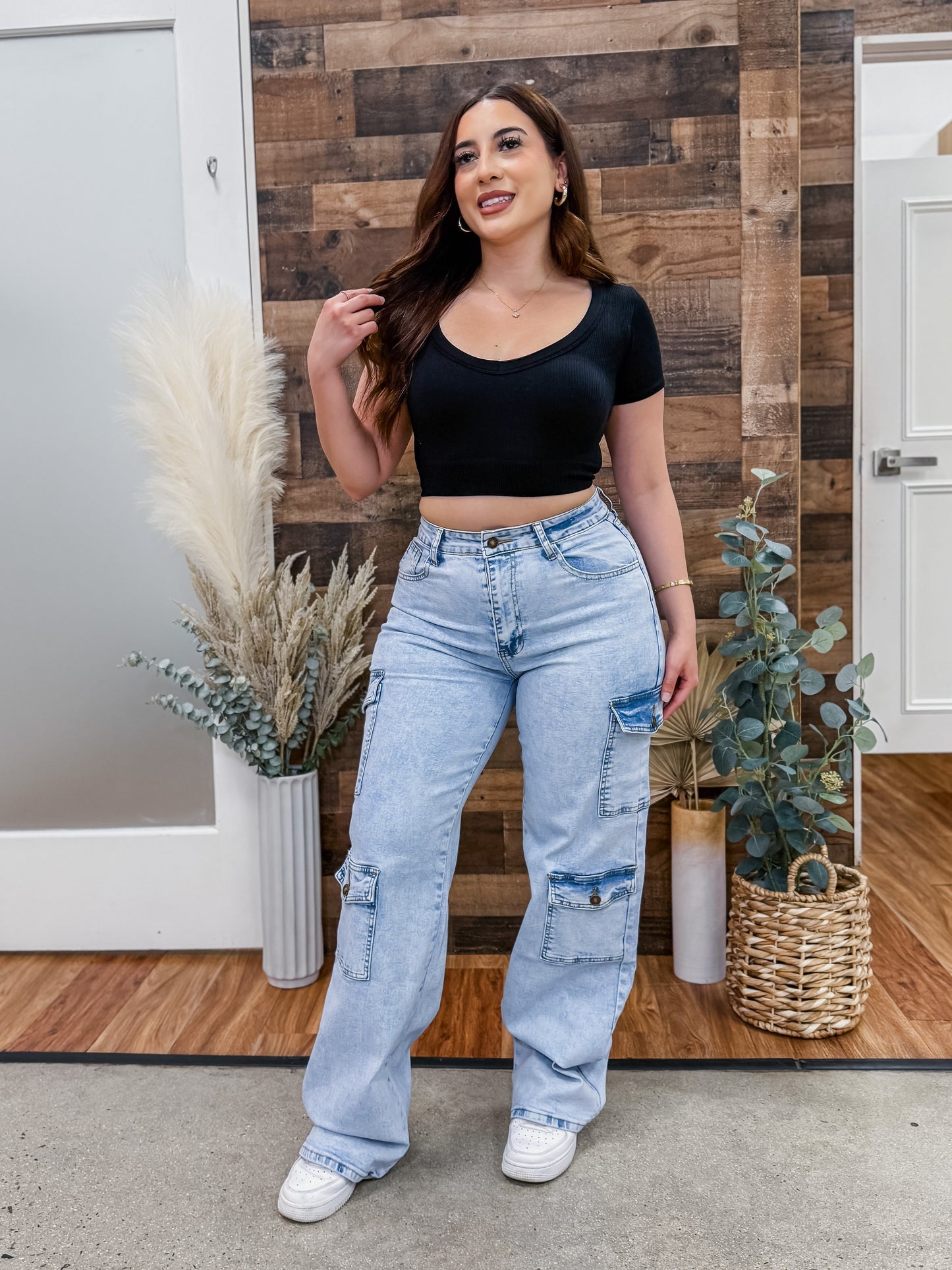 Hazel High Rise Cargo Baggy Jeans