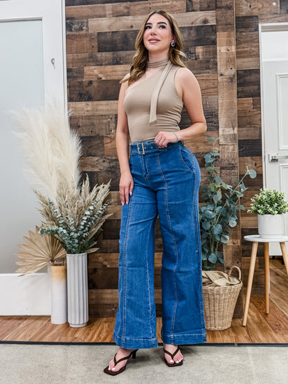 Bella Belted Flared Jeans