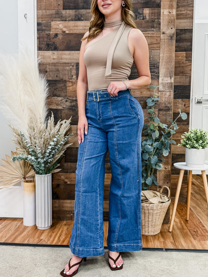 Bella Belted Flared Jeans