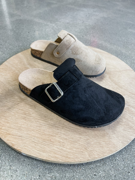 Matcha Buckle Suede Slip On Clogs