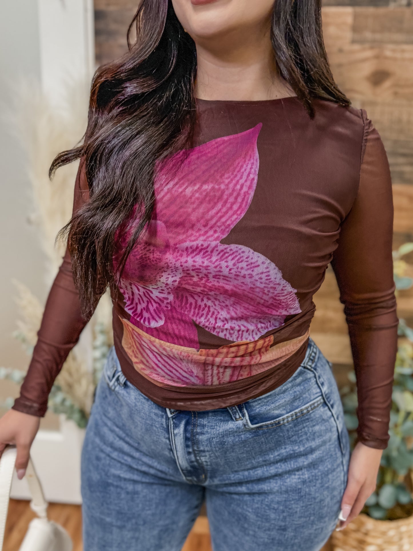 Alana Flower Long Sleeve Mesh Top