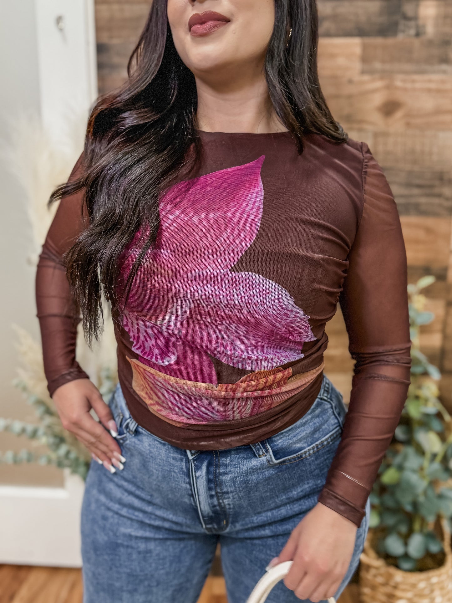 Alana Flower Long Sleeve Mesh Top