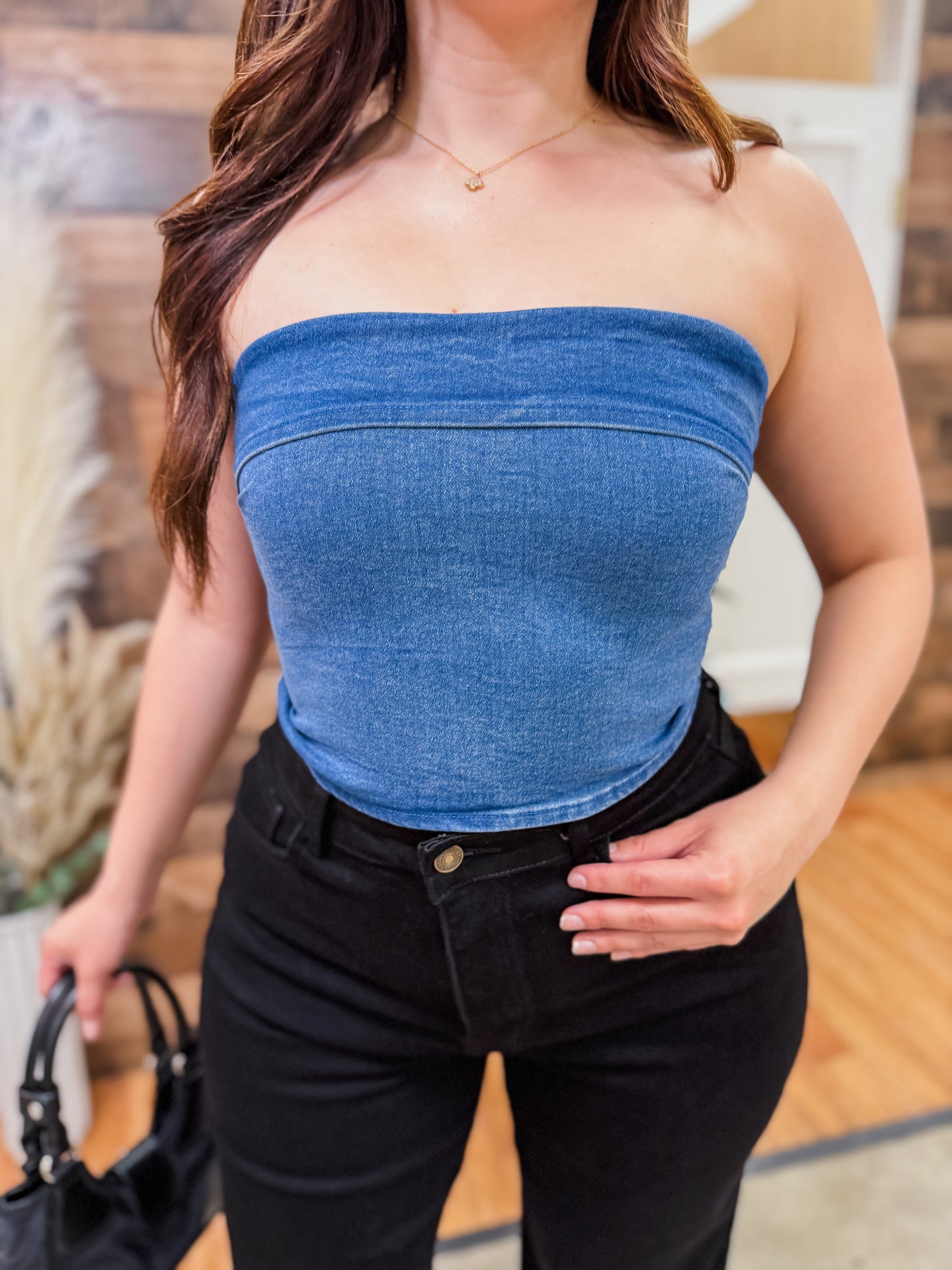 Aurora Denim Strapless Top