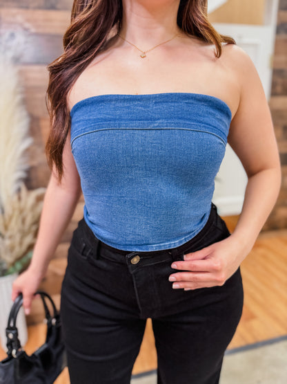 Aurora Denim Strapless Top