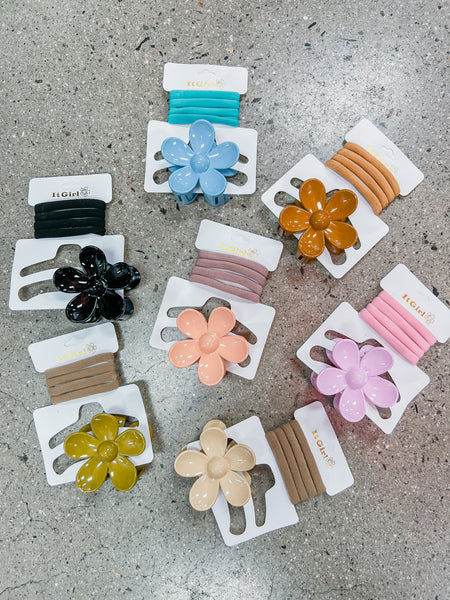 Flower Claw Clip Matching Scrunchies Set