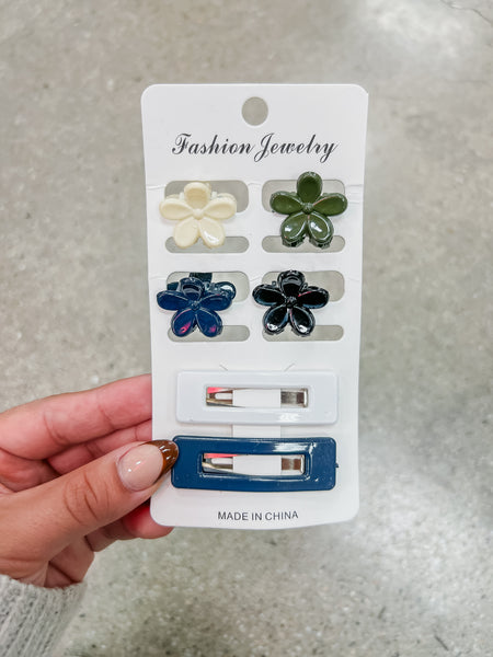 Midnight Mini Flower Clips 6pc Set