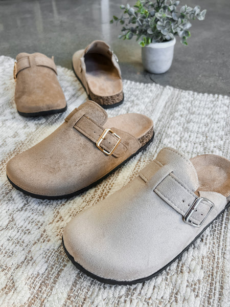 Matcha Buckle Suede Slip On Clogs