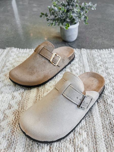 Matcha Buckle Suede Slip On Clogs