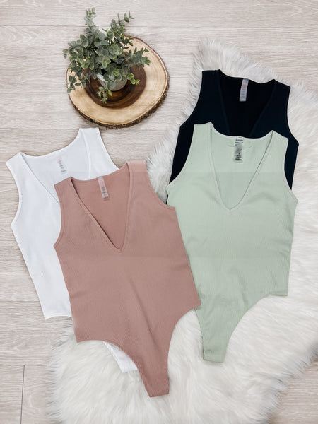 Maddi Ribbed V-Neck Seamless Bodysuit