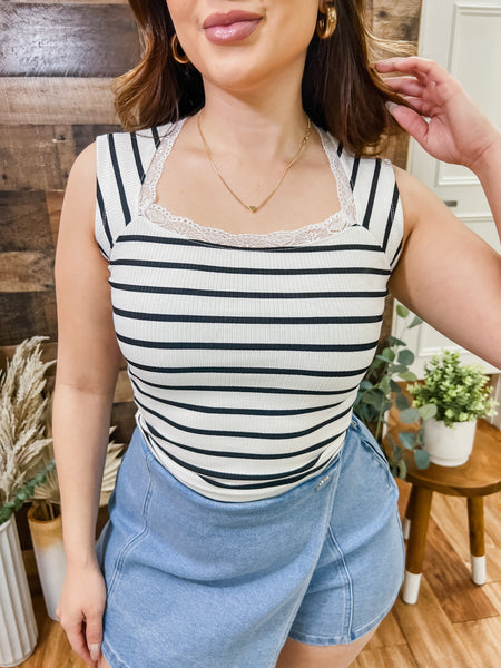 Brielle Striped Lace Trim Top