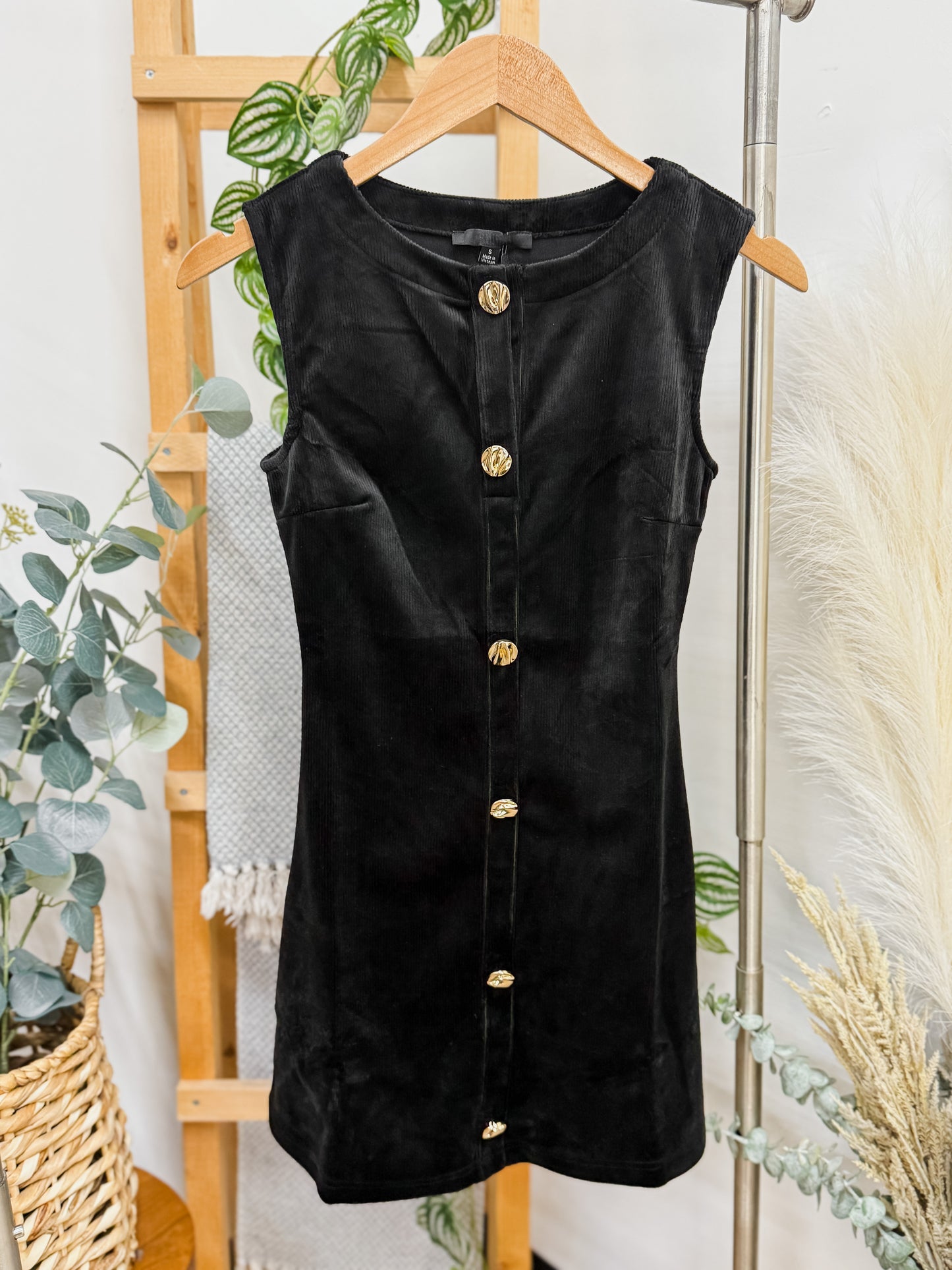 Alice Gold Button Sleeveless Dress