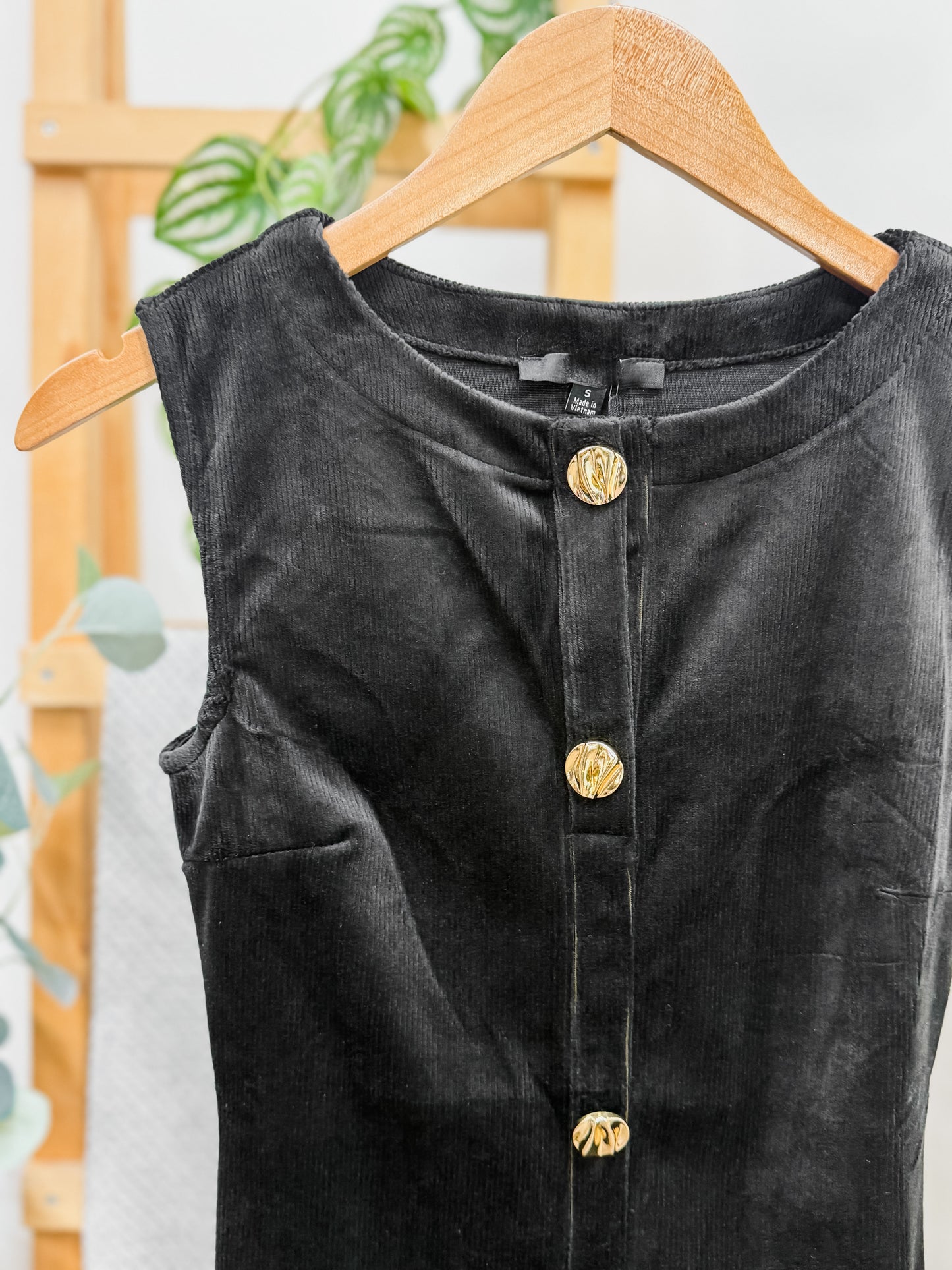 Alice Gold Button Sleeveless Dress