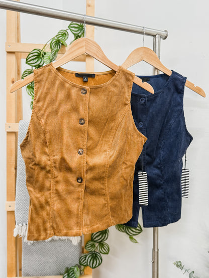 Marissa Corduroy Button Front Vest Top