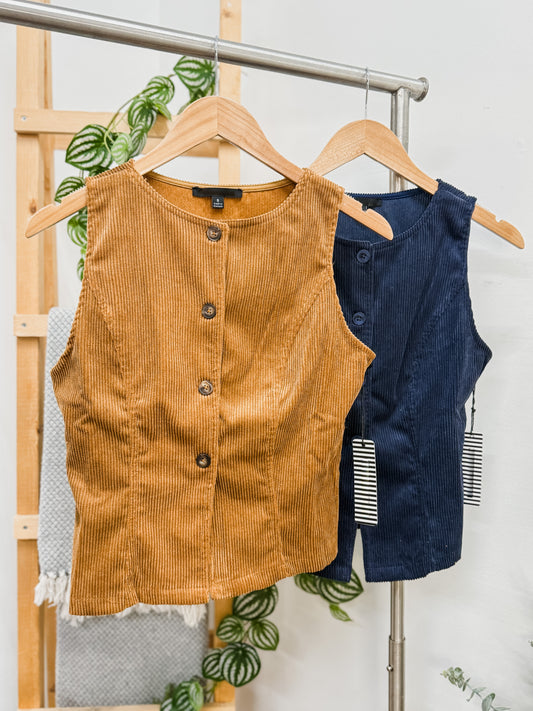 Marissa Corduroy Button Front Vest Top