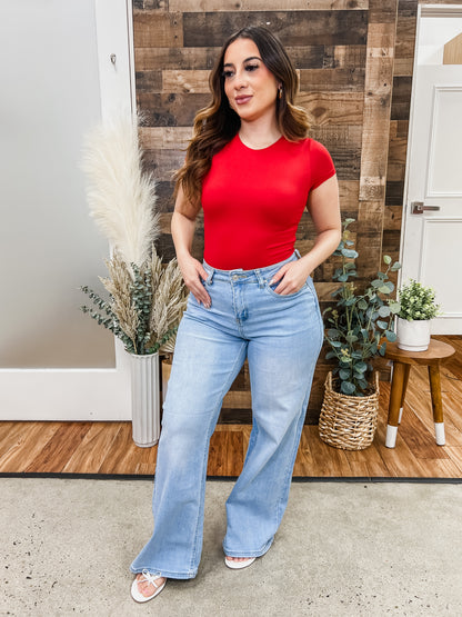 RESTOCK! Heather Wide Leg High Rise Stretch Jeans