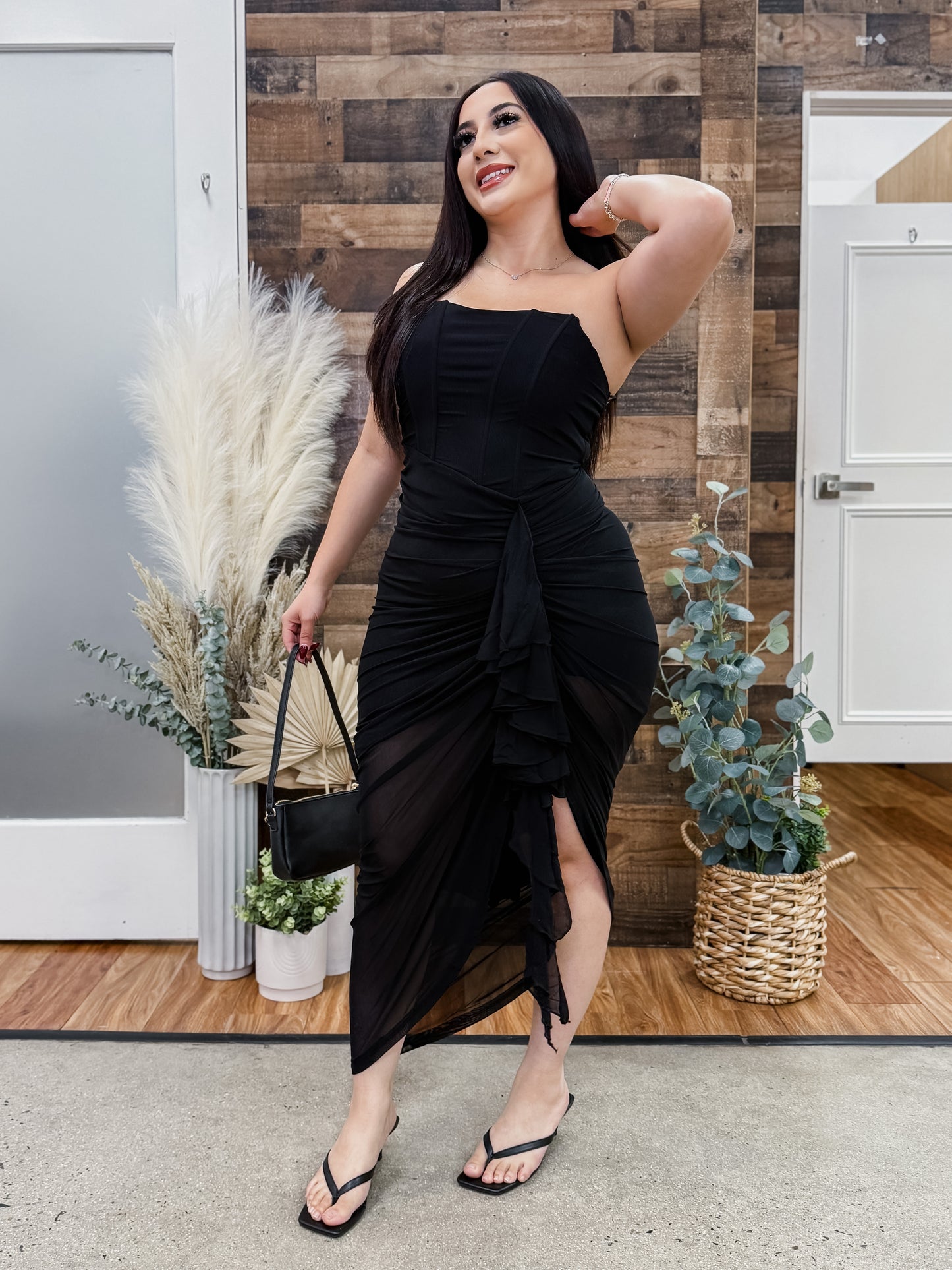 Gemma Corset Mesh Midi Dress