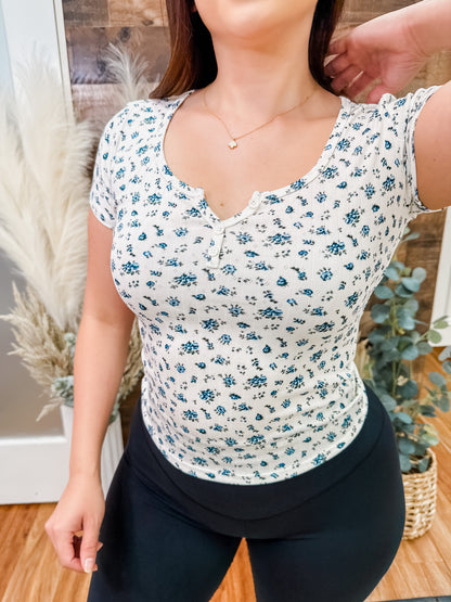 Lynn Pointelle Dip Button Front T-Shirt
