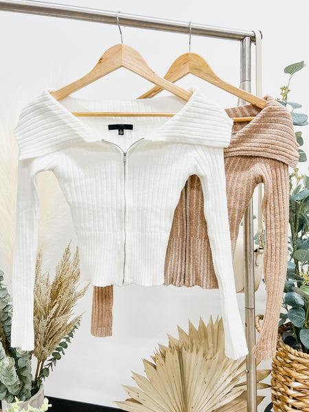 Mikayla Off Shoulder Zip Sweater