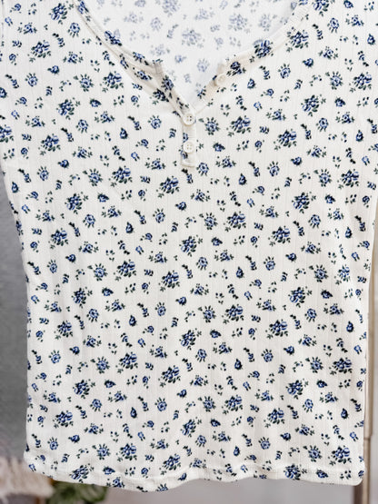 Lynn Pointelle Dip Button Front T-Shirt
