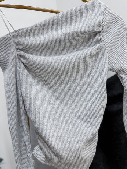 Belen Asymmetrical Neckline Heather Top