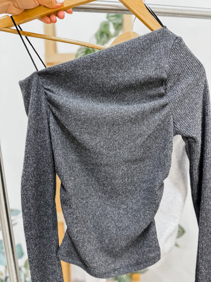 Belen Asymmetrical Neckline Heather Top