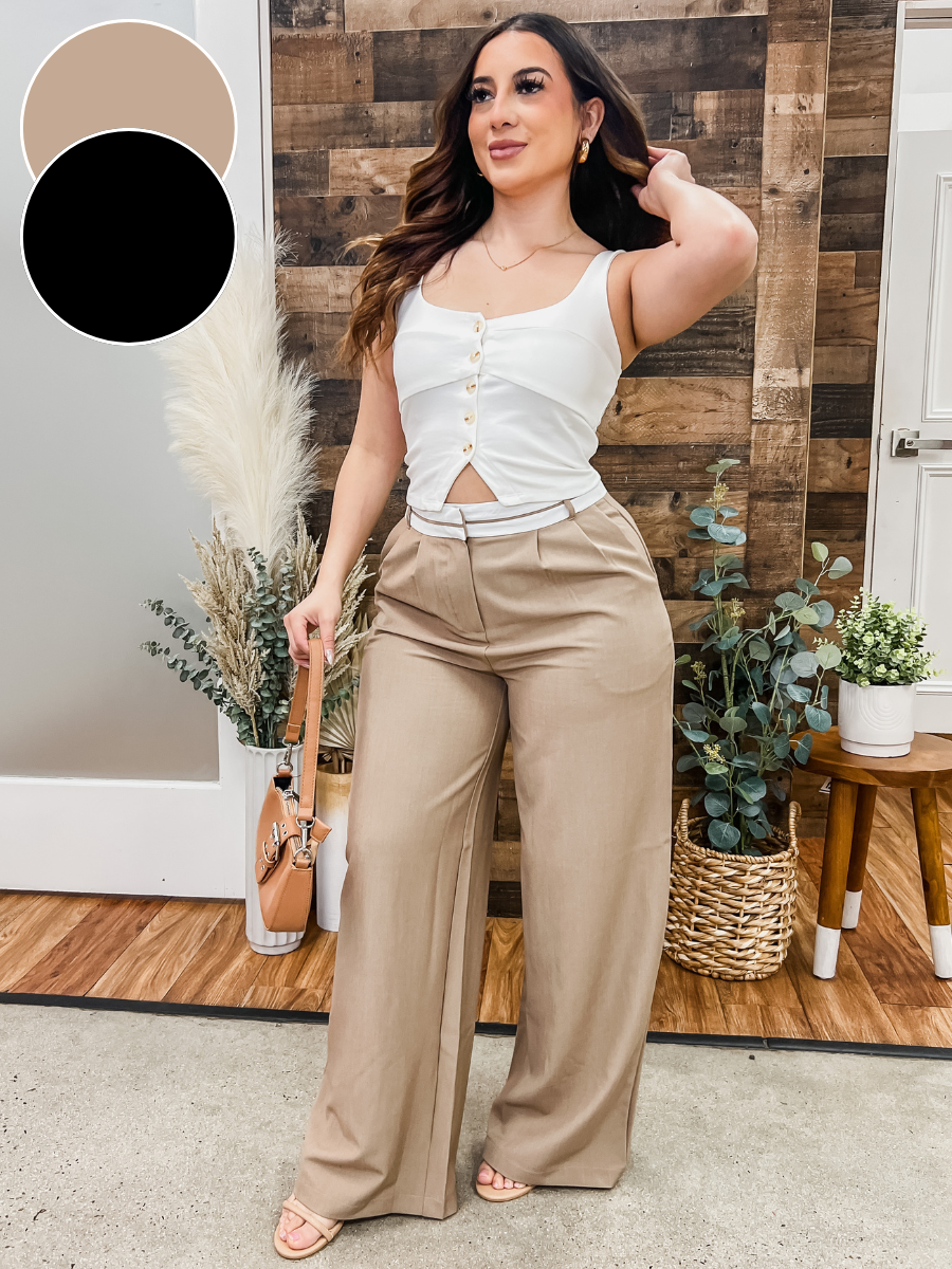 Lauren Contrast Waistband Wide Leg Pants