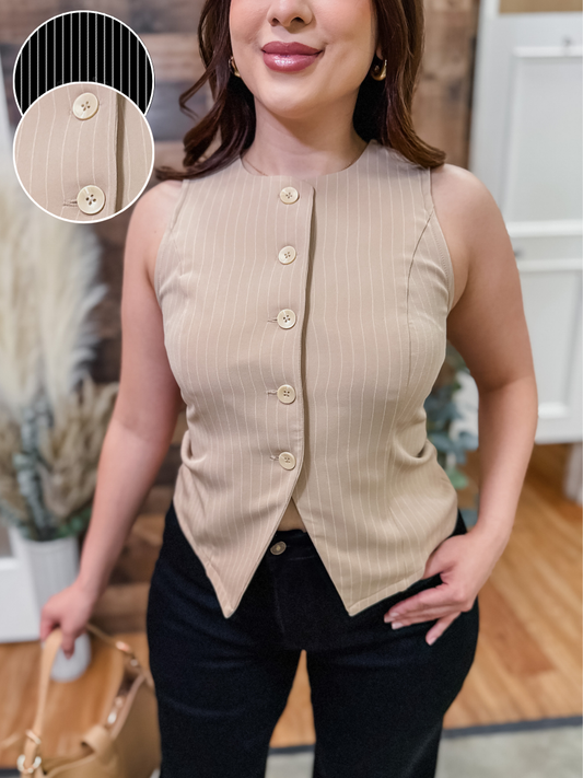 Landon Button Front Pinstripe Top