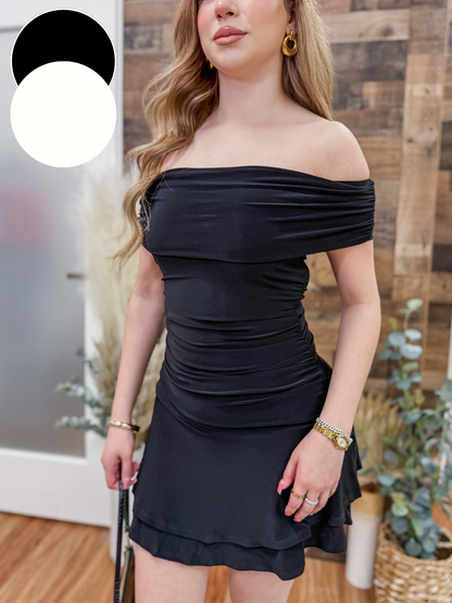 Gabrielle Off Shoulder Drop Waist Dress