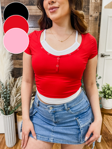 Sabrina Short Sleeve Layered Button Top