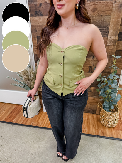 Anya Strapless Button Front Top