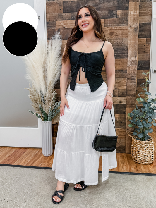 Susana Tiered Woven Slit Skirt