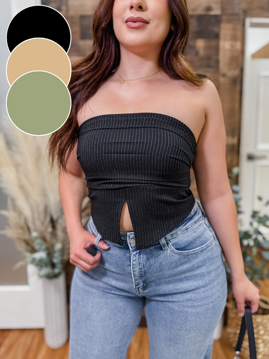 Julissa Pin Stripe Strapless Top