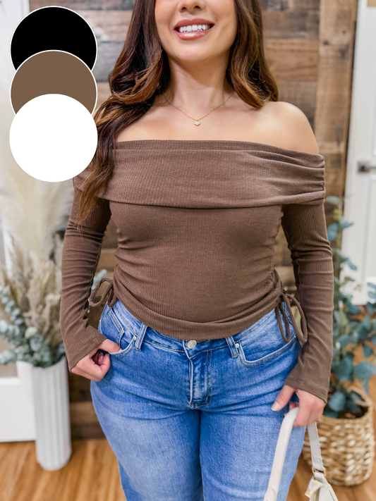 Meghan Off Shoulder Ribbed Top