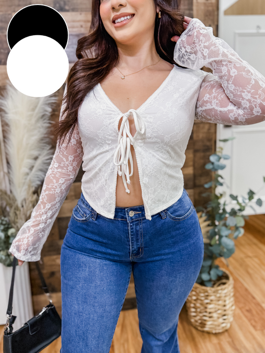 Everleigh Tie Front Lace Long Sleeve Top