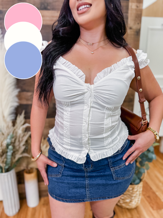 Janette Ruffle Trim Off Shoulder Top
