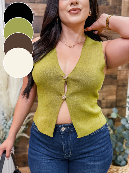 Charlotte Gold Button Vest Top