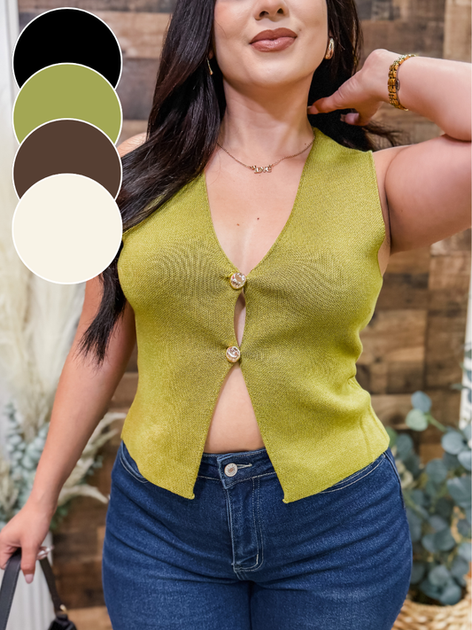 Charlotte Gold Button Vest Top