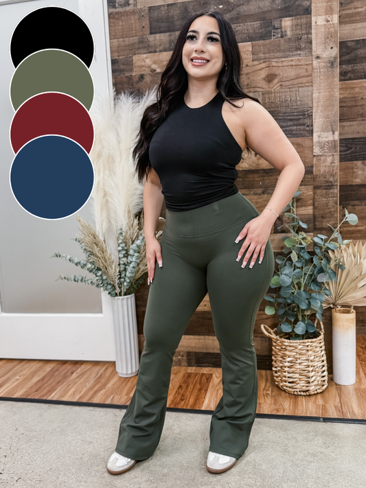 Drew Stretch Wide Waistband Flared Leggings