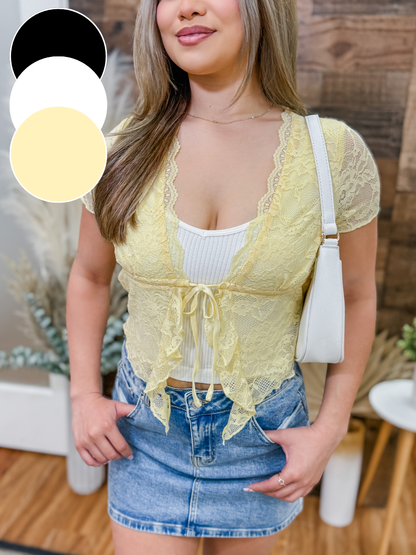 Eden Short Sleeve Lace Cardigan Top