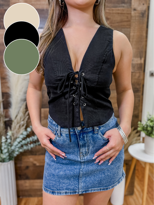 Whitney Lace Up Linen Vest Top