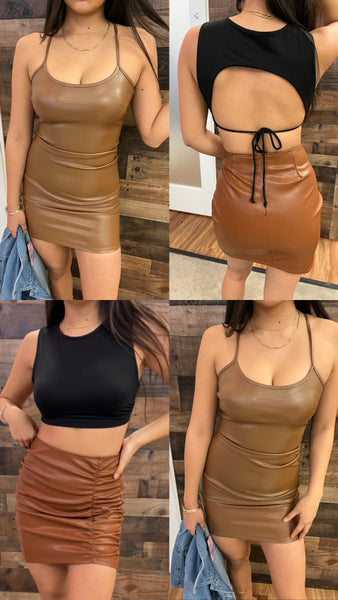 Leather Ruched Mini Skirt