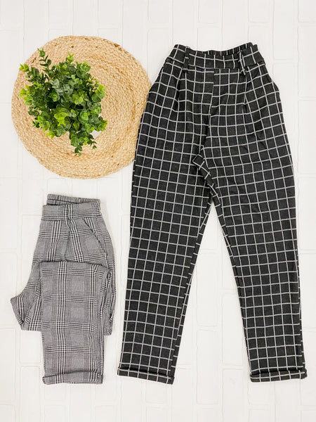 Plaid Elastic Waist Pants